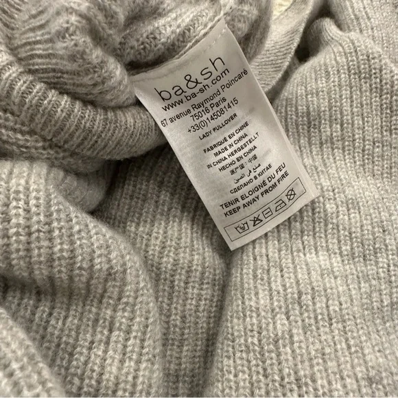 BA&SH 100% Cashmere “Cramy” Twist Back Ribbed Knit Sweater in Grey Sz S - Picture 11 of 14